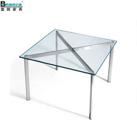 Table basse moderne élégante en verre-dessus clair/base noire-table de cocktail en métal