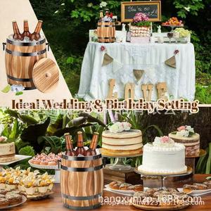 Retro Wooden Beer Barrel Ice <b>Bucket</b> <b>With</b> <b>Lid</b> For Wedding And Outdoor Use Durable Round Shape - Product Image 5