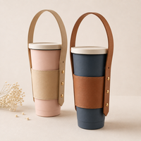 Funda de Cuero para Vasos con Logotipo Personalizado, Reutilizable, para Café Helado, con Asa, para el Mercado Europeo de Viajes