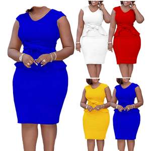 Robe d'été décontractée unie D363 à taille naturelle, manches courtes, col en V, style portefeuille, pour femmes élégantes, idéale pour le bureau - Product Image 1