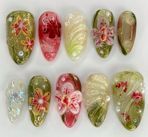 Ongles pressés complets en PMMA de haute qualité, forme amande, 10 pièces, design fraise fait main, <span class=keywords><strong>strass</strong></span>, art des ongles - Product Image 4