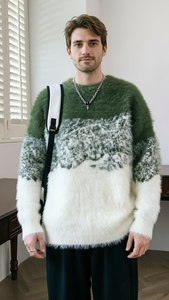 <span class=keywords><strong>Pull</strong></span> Homme Dégradé Doux et Moelleux - Chandail Tricoté Effet Vison, Haut Hiver Chaud avec Blocs de Couleurs et Texture Confortable pour un Style Décontracté et Élégant - Product Image 2