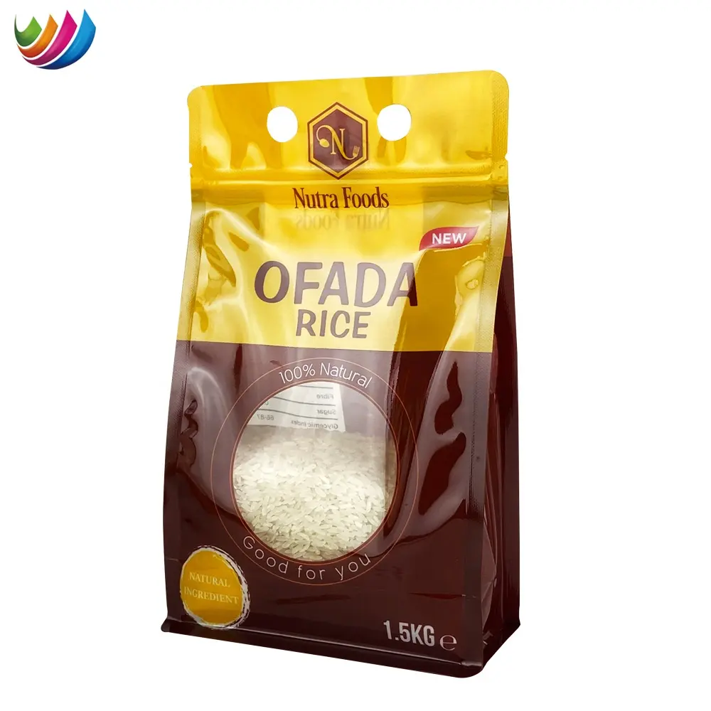 Custom Printed Flat Bottom Stand up Pouch Maize/cassava/wheat Flour Food Packaging Bag Transparent PE Recyclable Zipper Top