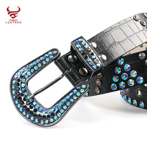 Cinturón de diamantes de imitación con patrón de cocodrilo de diseñador para vaqueros occidentales, vaqueras, cristal brillante, cinturón de diamantes con tachuelas coloridas para niños y niñas - Product Image 3