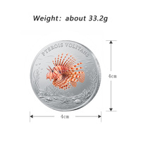 Pièce commémorative ronde en cuivre fin .999 de 1 once, avec impression argentée sur le thème de la faune marine, médaille de collection représentant des créatures océaniques.