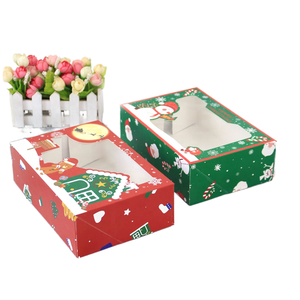 Christmas Themed Rigid Paperboard Gift <b>Boxes</b> with Window Red and Green Design Four-Color Printing Recyclable Rectangle Shape - Product Image 1