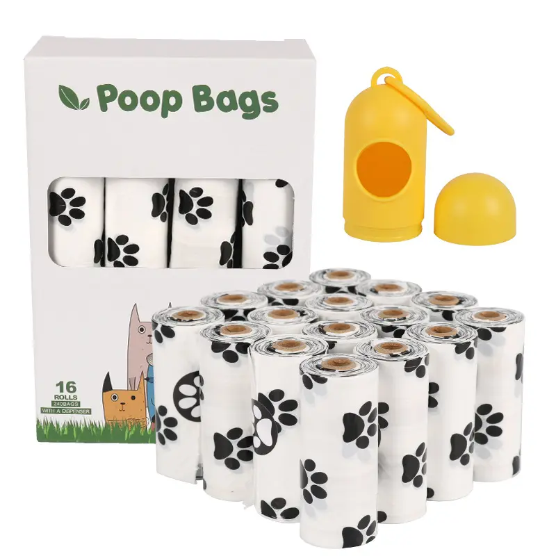 Promoción, superventas, bolsa de basura biodegradable Pooper Scooper, bolsa de caca de perro de diferentes tamaños compostables para pasear al perro