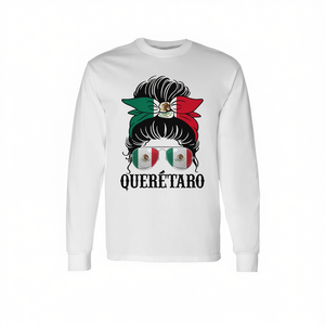 T-shirt à manches longues Quertaro Mexico Pride avec drapeau mexicain et design de l'état - Product Image 2