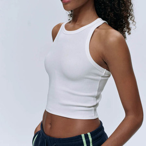 Vente chaude femmes <span class=keywords><strong>blanc</strong></span> côtelé coton débardeur respirant tricoté Gym recadrée gilet maigre Stretch décontracté Look uni <span class=keywords><strong>blanc</strong></span> - Product Image 2