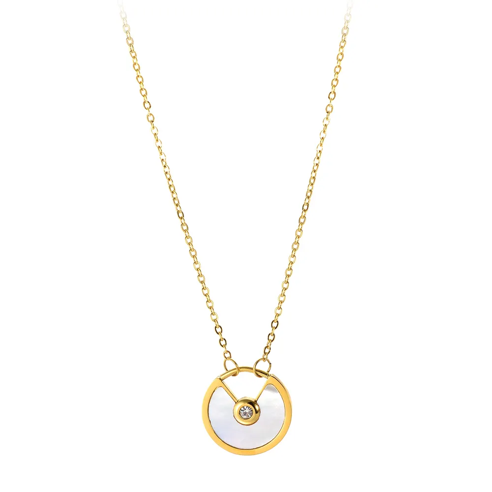 New hot sell shell mother of pearl circle pendant gold necklace fancy women jewelry necklace