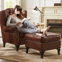 Luxus American Vintage Chesterfield Rücken Sessel High Tufted Button Rolled High Back Sofa Stuhl Echtes Leder für Schlafzimmer