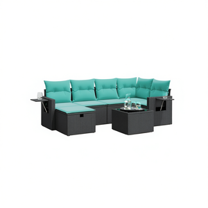 Set Divano da Esterno in Polyrattan Nero con Cuscini, 7 Pezzi, Arredamento da Giardino Elegante - Product Image 1