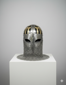 Casque de conception viking en acier doux de calibre 20, noir et poli, avec finition en maille de chaîne, prix en gros - Product Image 2