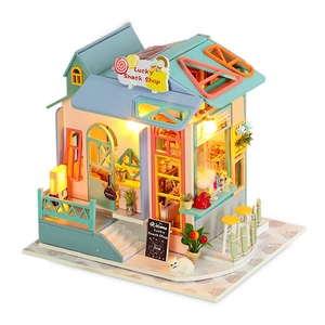 IIECREATE 3D fait à la main en bois maison de poupée K-1061 Snack shop bricolage Miniature maison Kit avec LED - Product Image 1