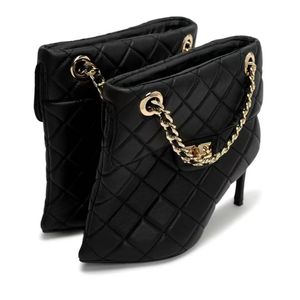 Nouvelles bottes courtes élégantes à talons pointus, design unique en forme de sac, couleur bordeaux, avec chaîne métallique, pour l'automne - Product Image 2