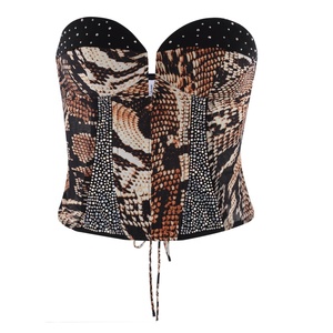 Custom Snake Print Corset <b>Top</b> Strapless <b>Rhinestone</b> Bustier <b>Crop</b> <b>Top</b> Women Sexy Clubwear OEM Manufacturer - Product Image 1