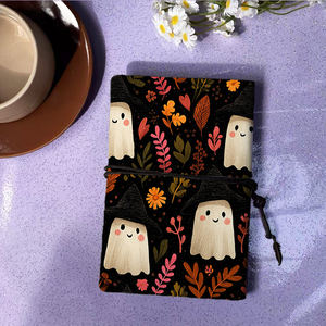 A6 Handmade Vintage Notebook Tie Closure 160 Pages Parfait Business Meeting Gift for FranchiseesGhosts Witch Hats Flowers Le - Product Image 3