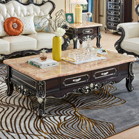 Table basse rectangulaire européenne en marbre, table de salon en bois massif sculpté couleur or champagne, table à thé pour maison et villa