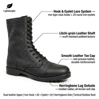 Bottes tactiques en cuir noir pour hommes, à lacets, avec double couche supérieure, œillets et semelle en caoutchouc à chevrons, vente directe d'usine