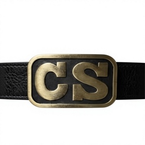 Hebilla de Cinturón Rectangular Estilo Vintage CS con Correa de Cuero Negro Genuino - Herrajes Metálicos Duraderos para Colección Histórica - Product Image 1