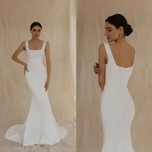 Precio barato moderno cola de pez sirena estilo vestido de novia vestidos de novia blancos para la mejor Dama