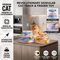 Jouet pour chat 3-en-1 double couche en plastique, avec boules sur circuit rotatif et plume interactive, pour le divertissement autonome et le soulagement du stress des animaux de compagnie