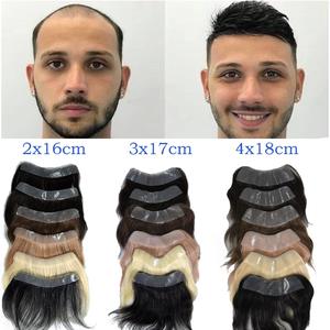 薄いスキンPUフロントヘアライン2x1 6/3x1 7/4x 18cm Vループ人毛ピーステープヘアトゥーピーシステムパッチウィッグ男性用 - Product Image 1