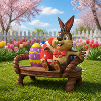 Fournitures de décoration de Pâques : Statue géante 3D en fibre de verre de lapin et d'œuf, personnalisée, imperméable, pour extérieur, commerciale, avec siège intégré