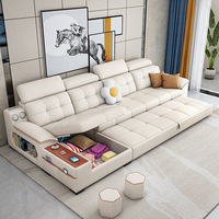 Modelo 2026 Sofá Cama Plegable Multifuncional de Cuero Crema para Sala de Estar, Estilo Apartamento Pequeño