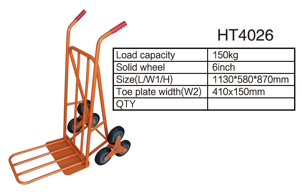 HT4026 Foldable Heavy Duty Stair Climbing Hand Truck 150kg Load Capacity with 6 Inch Solid Rubber Wheel