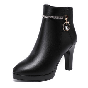 <span class=keywords><strong>Bottines</strong></span> en microfibre douce à <span class=keywords><strong>talon</strong></span> très haut pour femmes, automne/hiver, nouvelle pointe fine noire, amincissante, en peluche, augmentant la taille - Product Image 6
