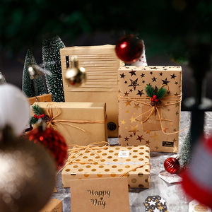 2024 papier d'emballage de Noël avec estampage à chaud 43*300 cm papier d'emballage cadeau à pois papier kraft - Product Image 5