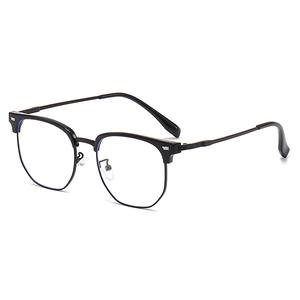 Gafas de media montura de estilo coreano, montura de metal TR, lentes planas antiluz azul, montura estrecha unisex YC12621 A1 - Product Image 2