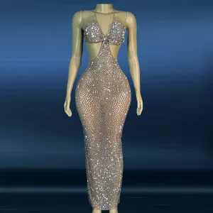 Novance Y2296-B Hot Selling Sexy Halter Open Back Sparkling Crystal Avondjurk Diepe V Cut Out Jurk Etentje