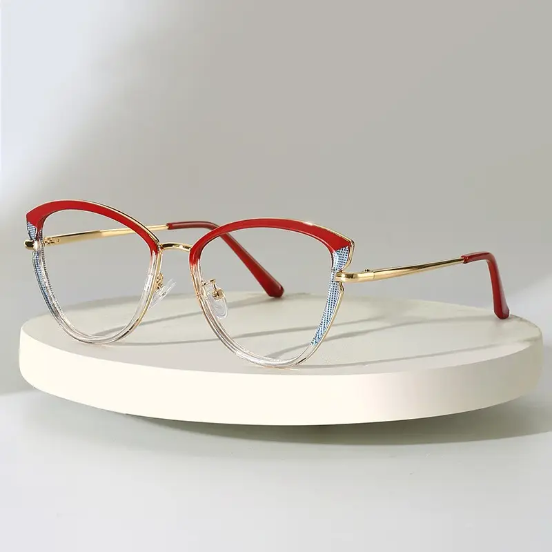 Hot Sale Ready Trendy New Big Size Cat Metal Optical Frames Stock Clearance Cat Eye Eyewear Glasses Frame 9751