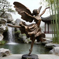 Statue d'ange en bronze artisanale moderne grandeur nature en pose de danse classique, avec couleur personnalisée, pour parc public