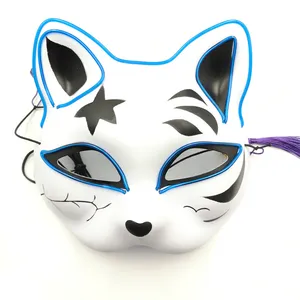Topeng Halloween Topeng Pesta Neon Led Menyala, Masker Rubah Jepang Topeng Kitsune Topeng untuk Dewasa Anak-anak