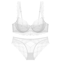 Ensemble de lingerie sexy grande taille en dentelle ultra-fine, sans éponge, entièrement transparent, avec soutien-gorge anti-affaissement et effet push-up, style français populaire Pure Desire