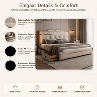 Luxuriöses Kingsize-Bettgestell mit Beigem Kunstleder-Kopfteil für Einzelhandels-Schlafzimmer