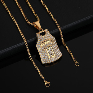 Hip Hop Iced Out Zircon Rock <span class=keywords><strong>Bar</strong></span> Baloncesto Jersey Charm Joyerí<span class=keywords><strong>a</strong></span> de moda Colgante Collares de acero inoxidable Hombres Mujeres al por mayor - Product Image 3