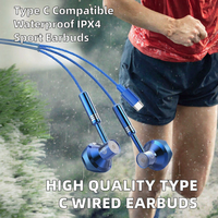 Écouteurs intra-auriculaires filaires Type-C avec micro, casque audio semi-intra-auriculaire, écouteurs sportifs IPX-4 avec câble audio