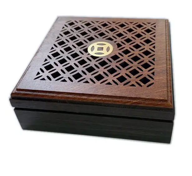 Palisander Platte Weihrauch brenner Nicht-Ebenholz Holz eingelegt Kupfer Weihrauch brenner Innen Weihrauch Box kreative antike benutzer definierte quadratische Box