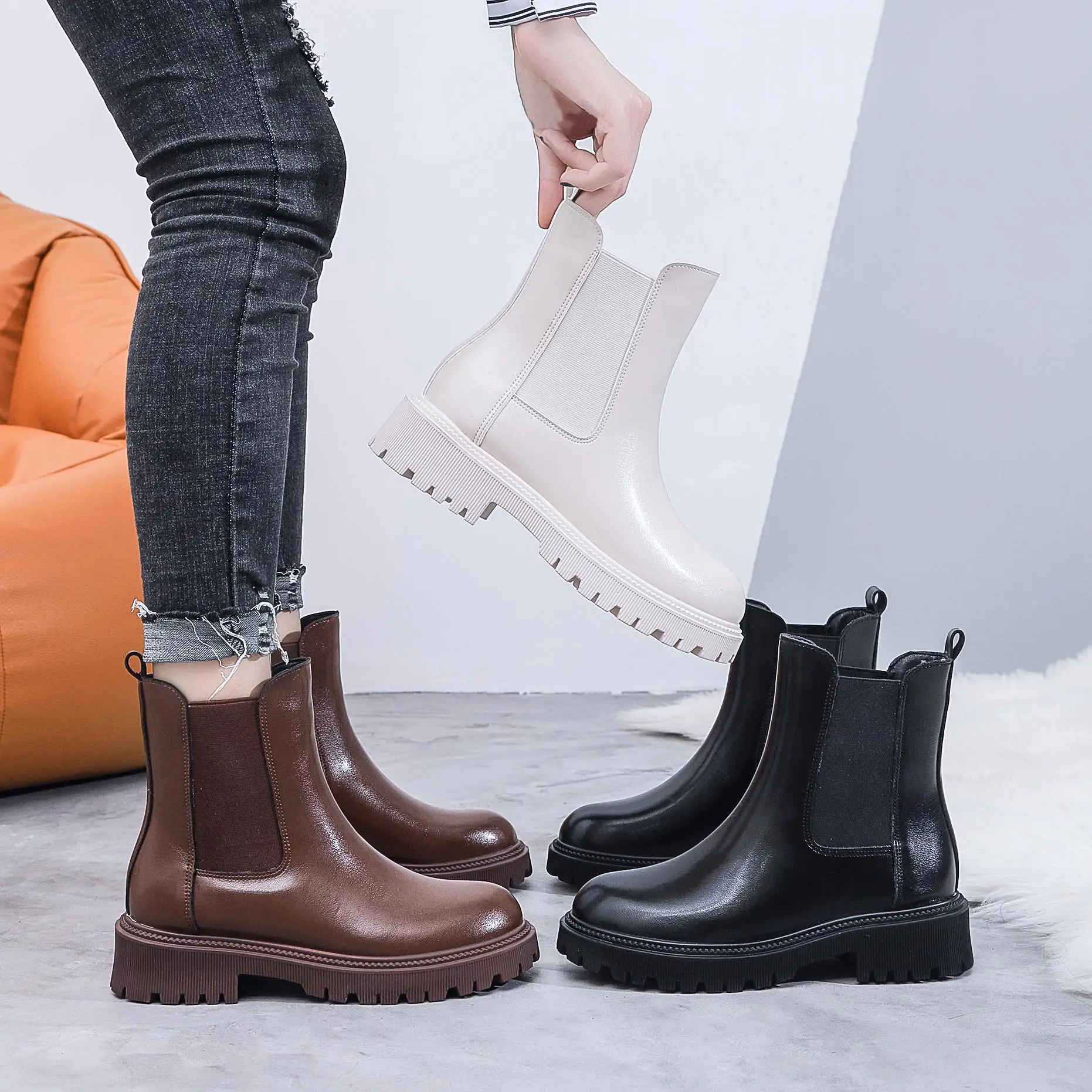 Fashion casual Custom Logo Ankle Boots Women'S Winter Thick Fur Warm Women'S Lace-Up Martin Boot for Women