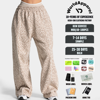 Pantalon de jogging large personnalisé avec étiquette imprimée et passepoil léopard noir, en coton respirant pour femme