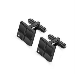 Boutons de manchette élégants en acier inoxydable avec zircon noir, bijoux raffinés pour hommes - Product Image 2