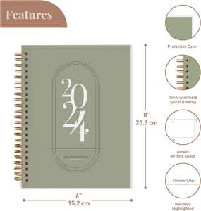 Organizador de planificador semanal A5 2024, Agenda mensual anual con tapa dura, Flexible cubierta, papel, notas, páginas, encuadernación de alambre - Product Image 2