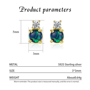 Classic 18K Gold Plated S925 Sterling <b>Silver</b> Opal <b>Stud</b> <b>Earrings</b> With Cubic Zirconia Women's Everyday Wear Jewelry - Product Image 3