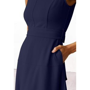 FOXA Robe midi élégante pour femme, sans manches, col rond, coupe trapèze avec ceinture, robe de soirée formelle pour le travail ou les cocktails - Product Image 5