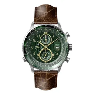 自定义标志 Miyota 0S1F 日本运动不锈钢手表与鳄鱼图案真皮表带