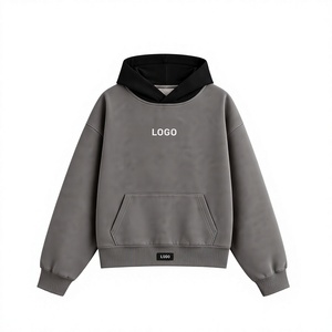 เสื้อฮู้ดผ้าฟลีซโอเวอร์ไซส์สองสีสำหรับผู้ชาย พร้อมฮู้ดแบบตัดกันและกระเป๋าจิงโจ้ - Product Image 3